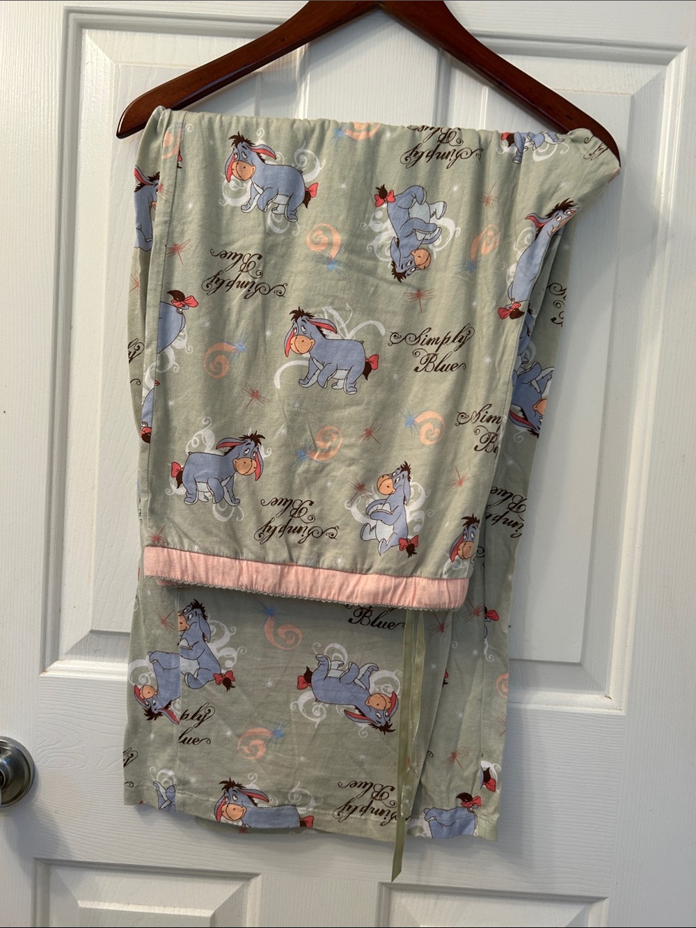 Disney Eeyore Pajama pants Sage Green with Pink Trim